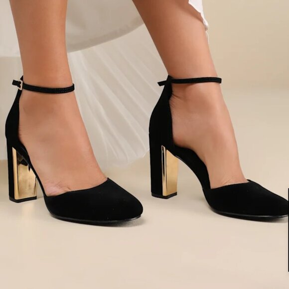 Laura Black Velvet Ankle Strap Heels - Picture 1 of 8